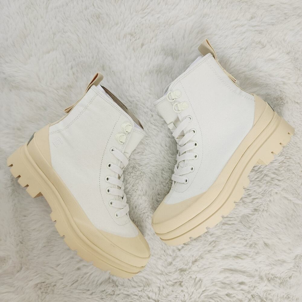 Everlane Utility Canvas Lug Sole Combat Boot Organic Cotton Cream White 5 NWT